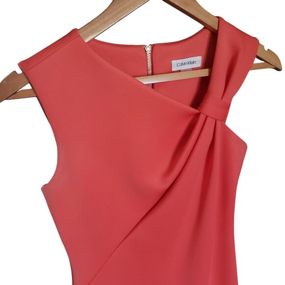 Calvin Klein Dress Coral Sheath Sleeveless Asymmetric Dress Size 2 - Picture 2 of 6
